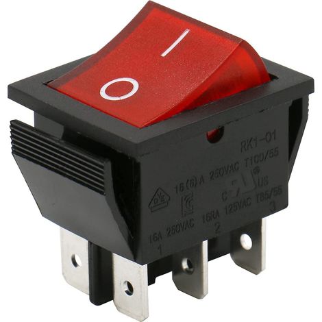 Interrupteur à Bascule 6 Broches Rouge avec LED, 16A 250V AC, Commutateur DPDT Nylon pour Tableau de Contrôle et Projets Électroniques (1/5)