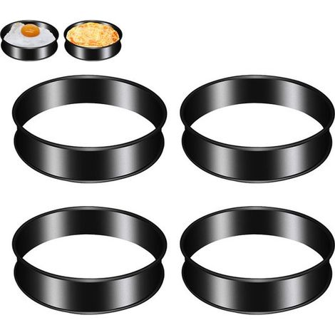 Set di 4 anelli per muffin inglesi da 10,5 cm - Stampo rotondo antiaderente a doppio strato con bordi arrotolati - Nero (1/5)