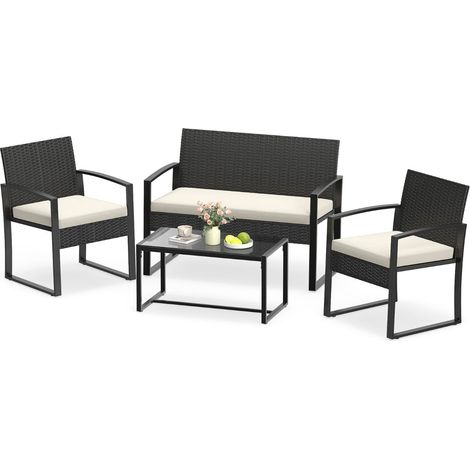 Rattan Outdoor Furniture Set with Cushions - Beige