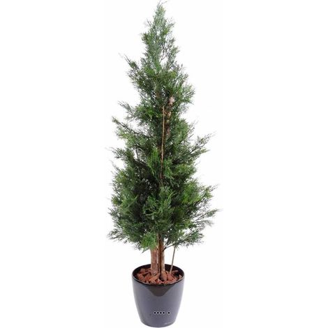 Cypres artificiel exterieur H 150 cm tronc bois feuillage PVC