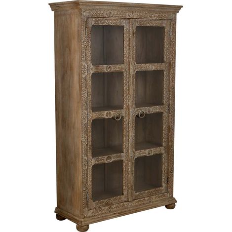 Vitrina de cristal y madera artesanal marron 106x43x180 (1/5)