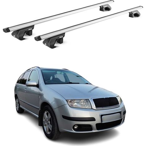 OMAC Dachträger Aluminium TÜV geprüft für Skoda Fabia Kombi 1999-2021 – Für Standard Dachreling – T Nut – Max 90 kg – 2 Schlösser Silber (1/5)