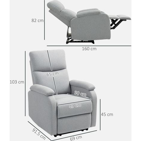 Fauteuil inclinable gris style lin rembourré,mécanisme à ressort,charge 150 kg,fonction reclinable confortable pour salon et repos quotidien.