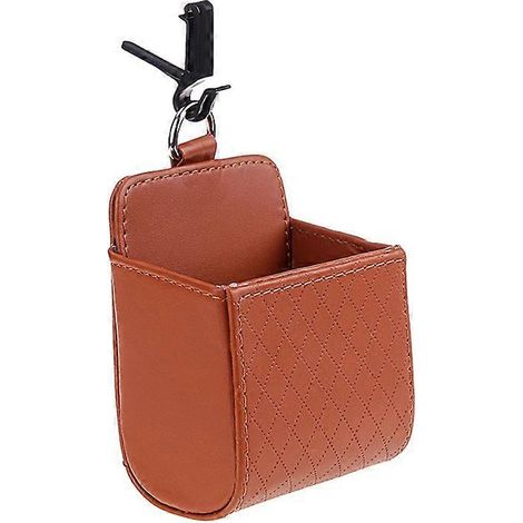 Sac de rangement pour voiture, organisateur de tableau de bord suspendu en cuir avec grille d'aération, porte-lunettes et porte-téléphone, accessoires de voiture (marron)