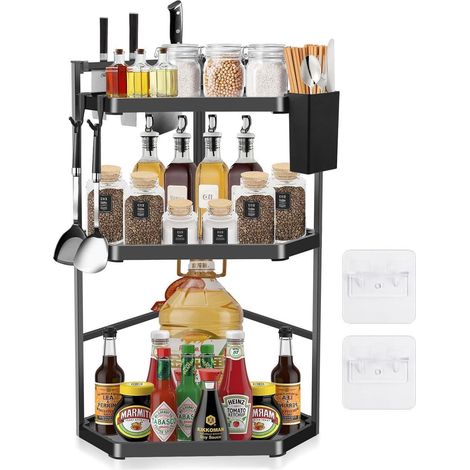 3-Etagen Eck-Küchenregal aus Edelstahl, verstellbar, 60cm, mit Messerhalter (1/5)
