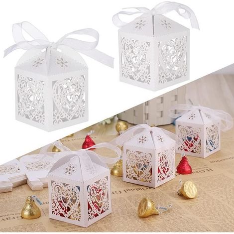 Scatoline portaconfetti - ZGEER - Design tagliato al laser - Bianco - 5x5x7 cm - Romantico (1/4)