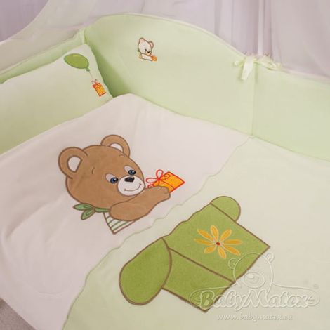 Juego de ropa de cama de algodón de 3 piezas, 100x135 cm, ositos de peluche verdes.