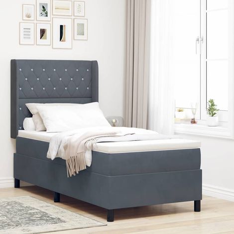 Lit à ressorts avec matelas Gris foncé 100 x 200 cm Velours (1/5)