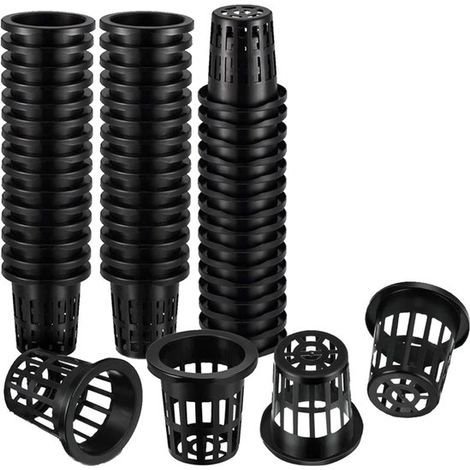 Set mit 50 schwarzen Hydroponik Netztöpfen (50 mm hoch), Kunststoff Pflanzkörbe für die Wasserkultur, für Gemüse, Kräuter und Vermehrungsblöcke i (1/5)