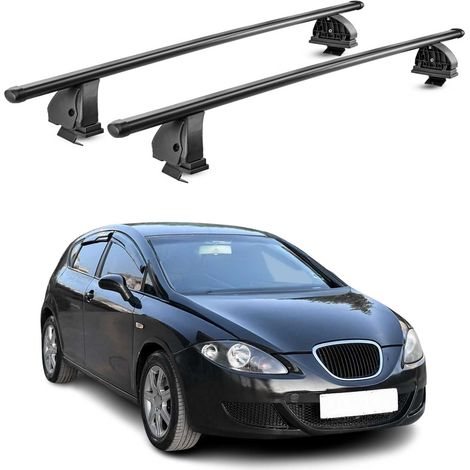 OMAC Stahl Dachträger Querträger Seat Leon II 2005-2012 – TÜV / DIN 75302:2019 – Abschließbar – Max. 75 kg – 2 Stangen – Schwarz (1/5)