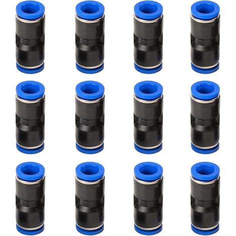 Lot de 12 Raccords droits, connexion rapide 2 voies, plastique PU 8 mm, pour tubes pneumatiques, industrie automatique