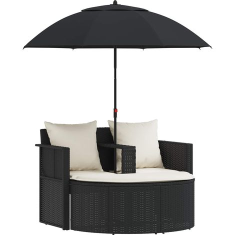 Maison Exclusive - Lettino da Giardino con Ombrellone Nero in Polyrattan (1/5)