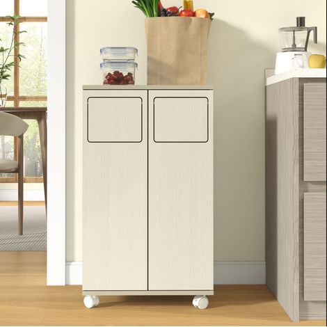 Meuble poubelle 46,7x35x80,3 cm en MDF blanc, avec rangement pour cuisine FloraGrace (1/5)