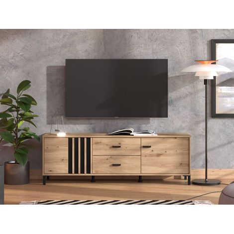 Mobile Porta tv Caivano, 2 Cassetti, un Ripiano, Apertura Battente, Scorrevole, 157x40x52h cm Marrone Rovere Nodi (1/5)