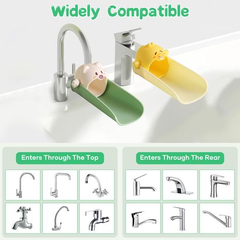 Lot de 2 rallonges de robinet pour tout-petits, rallonge de lavabo pour enfant pour salle de bain, cuisine, rallonge de robinet en silicone, rallonge de robinet pour lave-mains de bébé compatible avec (1/3)