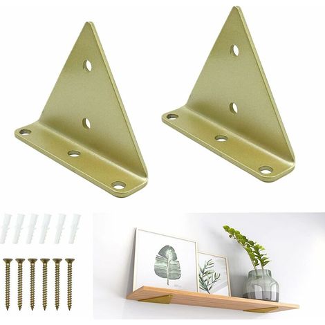 Green Mobility-Support d'étagère murale Métal avec support flottant à montage mural à lèvre robuste avec vis assorties pour étagères ouvertes de bricolage, étagère murale 8 10cm 2pcs (doré). (1/5)