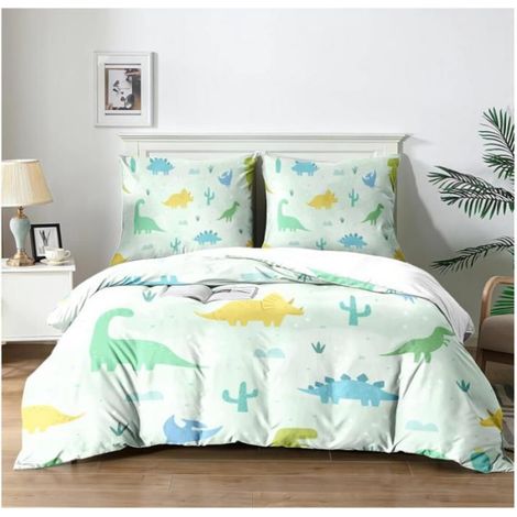 Housse de Couette et Parure de Lit sur Le Thème des Dinosaures pour Ensemble de Lit 3 Pièces 90x190 cm Confort Respiration - W90 (1/3)
