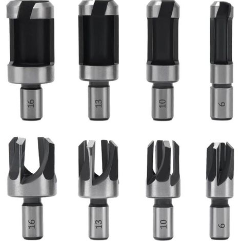 8 Pièces Fraise à Bouchonner Bois, Mèche à Bouchon Bois 6 mm/10 mm/13 mm/16 mm (1/5)