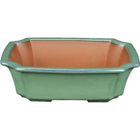 Vaso per bonsai rettangolare in gres smaltato verde 18,5x14x5 cm - ZX91