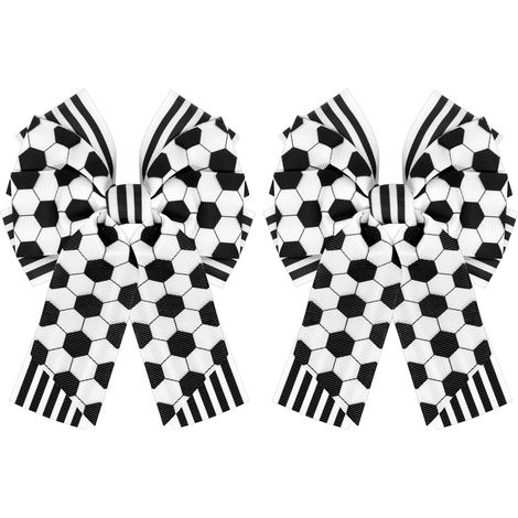 Lot de 2 pinces à cheveux nœud papillon ballon de football, accessoires de football féminin, coloris noir et blanc, cadeau pour les joueuses (1/5)