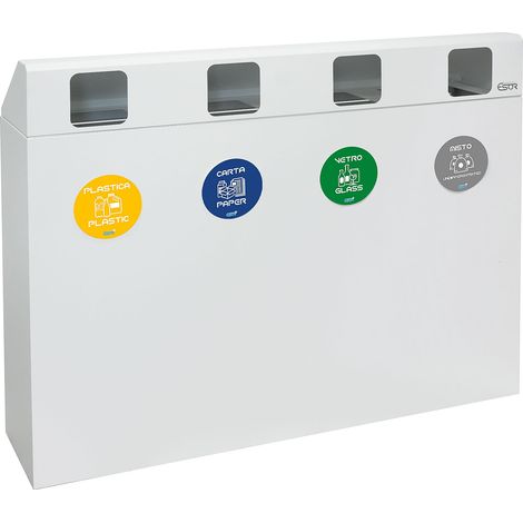 Pattumiera per Raccolta Differenziata 4 Scomparti 240 L 120x30x96 cm in Acciaio Verniciato Bianco
