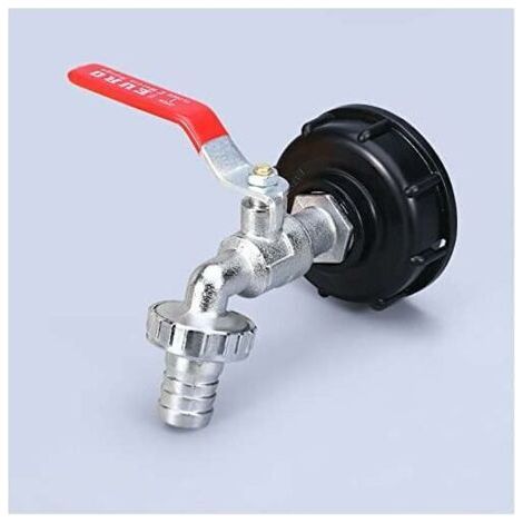 Robinet Cuve 1000L Robinet Recuperateur Eau De Pluie, Adaptateur De Réservoir d'eau IBC 1/2" Double Robinet Recuperateur Eau De Pluie,Robinet en Matériau en alliage Fabriqué en PP Filetage Gros.Gu.B/b (1/5)