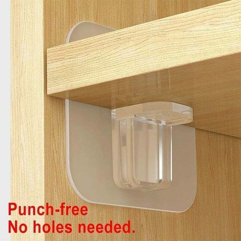 Support d'étagère sans perforation - Clips d'étagère auto-adhésifs pour armoires de cuisine - Étagères à livres - Supports de cloison robustes - Broche pour supports d'armoire - Couche de clin (1/3)