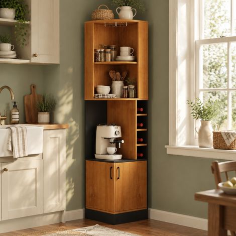 Aparador esquinero para vinos 40 x 40 x 182 cm en MDF natural OKMYHOME (1/5)
