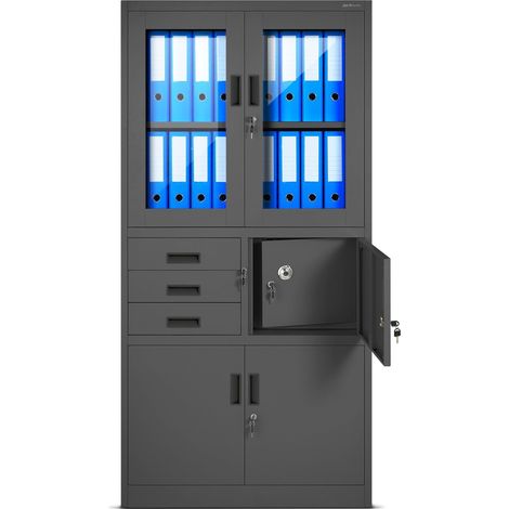 Jan Nowak C018S Aktenschrank Büroschrank Metallschrank Tresor Safe Geheimfach Flügeltüren Schubladen Pulverbeschichtung Stahlblech 185 cm x 90 cm x 40 cm anthrazit