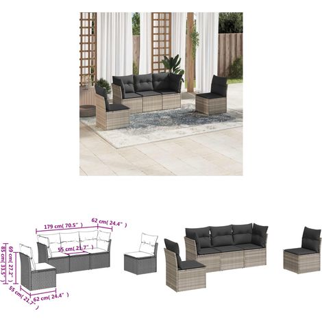 vidaXL 5-tlg. Garten-Sofagarnitur mit Kissen Hellgrau Poly Rattan (1/3)