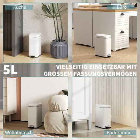 Poubelle métallique 5 L avec pédale, corbeille à déchets intérieure, blanc (1/5)