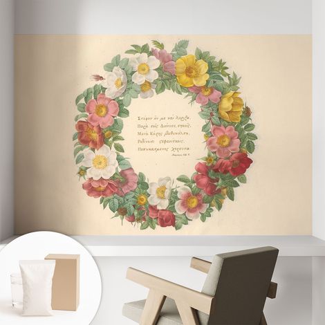 Papier peint intissé avec imprimé pour intérieur moderne application facile a motif - Colle incluse gratuite Couronne de fleurs 104x70 cm (1/5)