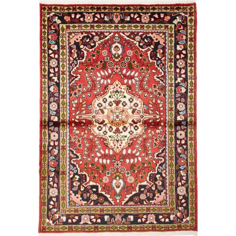 Tapis d'orient 106 x 152 cm, motif oriental authentique, en vraie laine nouée main, rouge, crème et noir (1/5)