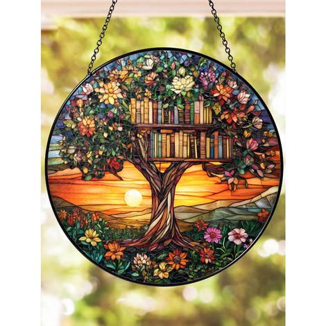 Vitrail livre diamètre 16 cm, attrape-soleil intérieur