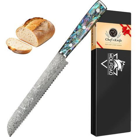 Brotmesser, Klinge aus lebensmittelechtem Edelstahl, Griff aus natürlichem Muschelmaterial, Ein Brotmesser (1/2)
