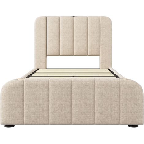 Cama individual acolchada 90 x 200 cm beige con 4 cajones y carga USB Type-C (1/5)