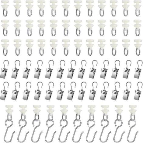 Ensemble de 90 crochets pour rideaux enrouleurs, roulettes silencieuses en plastique nano, accessoires à roulement à billes, accessoires de rideaux faciles à remplacer (1/5)