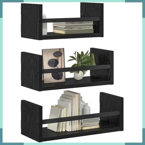 882789 Ensemble d'étagères murales 3 pcs Chêne noir 40x16x14cm (1/5)
