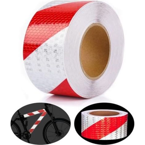 Nastro riflettente rosso e bianco, 25 m x 5 cm, autoadesivo, ad alta intensità, impermeabile, per biciclette, veicoli, auto (1/5)