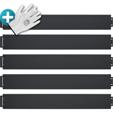 GARDEBRUK® Rasenkante verzinkt Handschuhe Beeteinfassung Mähkante Palisade Beetumrandung Metall Beetbegrenzung Rasenbleche Schwarz, Länge 5m - Höhe 14cm