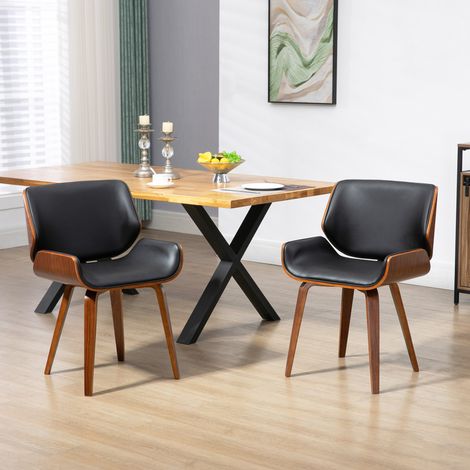 Ensemble de 2 chaises de salle à manger de style vintage avec revêtement synthétique, 53 cm (L) x 54 cm (P) x 81 cm (H), noir et marron (1/5)