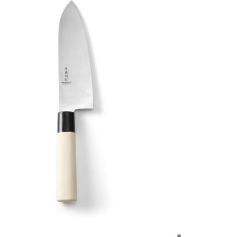 Couteau Santoku - Acier X50CrMoV15 - Manche Bois Clair - Longueur Totale 295 mm - 1 Pièce (1/3)