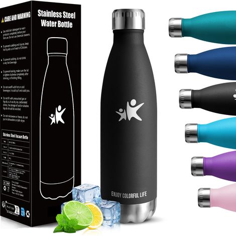 Gourde Isotherme - 500ML - Gourde Inox sans BPA, Réutilisable, Bouteille Isotherme, Processus de revêtement en Poudre, Bouteille Sport Étanche, pour Running, Bureau, École (1/5)