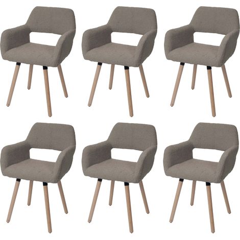 [NON UTILIZZATO] Set 6x sedie da pranzo HHG-873 II, poltroncina cucina imbottita, legno Stoffa/tessuto bouclé (450g/m²), taupe