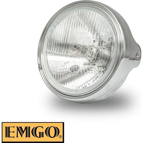 Phare/lampe chromé complet EMGO 2024/12 (style d'origine) pour modèles Kawasaki Z1 et KZ (diamètre des trous de fixation : 10 mm) (OEM : 23005-1016 23006-038) (homologation E) (1/2)
