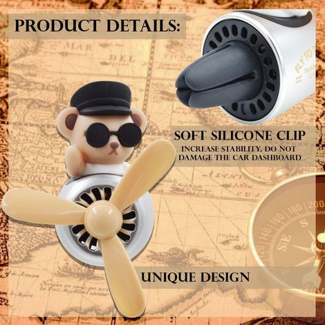 Diffuseur d'intérieur de voiture Ours Pilote Avion Rétro Réutilisable et Personnalisé Désodorisant pour Voiture avec Parfum d'Arrosage Accessoire de Sortie d'Aération (Lumière) (1/3)
