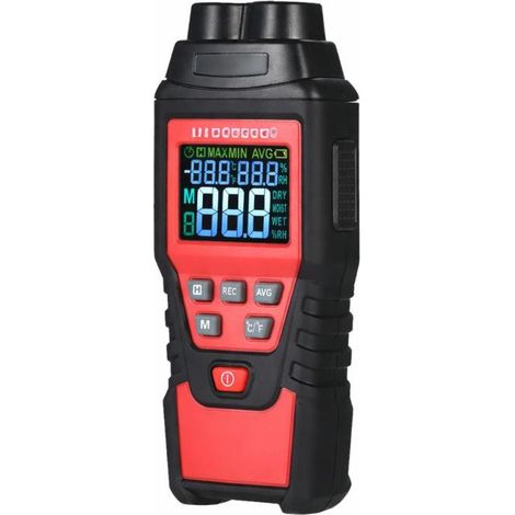 Hygromètre bois 0-99.9% – sonde 2 broches, T°, rétro, étalonnage, MAX/MIN/MOY, pour bois/béton. (1/5)