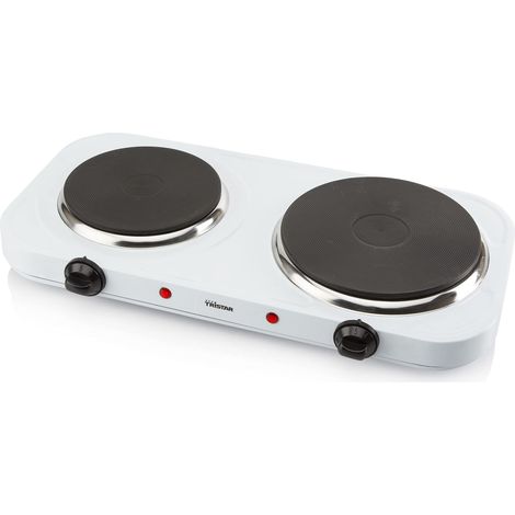 Tristar Doppia piastra elettrica – ø 15,5 e 18,5 cm – 2 termostati – 5 impostazioni di calore regolabili individualmente – 2500 W – Bianco – KP-6245 (1/4)