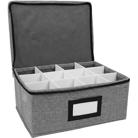 Boîte de rangement pour verres à vin avec séparateurs, pouvant contenir 12 verres à vin de taille standard, avec poignées de transport. (1/5)