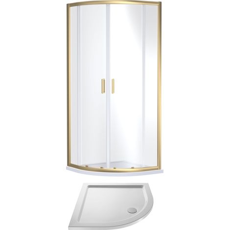 Balterley Quadrant Shower Suite with 6mm Safety Glass Enclosure & 900 x 900mm Resin Tray in Brushed Brass Frame with White Tray